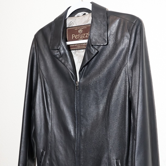 Peruzzi Florence Italian Soft Leather Black Zip Blazer Jacket EU SIZE 42 (6 US) - Picture 5 of 14